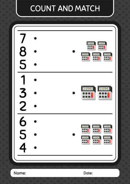 Count Match Game Calculator Worksheet Preschool Kids Kids Activity Sheet — Stockvector