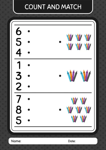 Count Match Game Crayons Worksheet Preschool Kids Kids Activity Sheet — Vector de stock