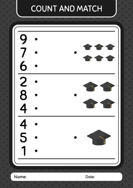 Count Match Game Graduation Cap Worksheet Preschool Kids Kids Activity — Image vectorielle