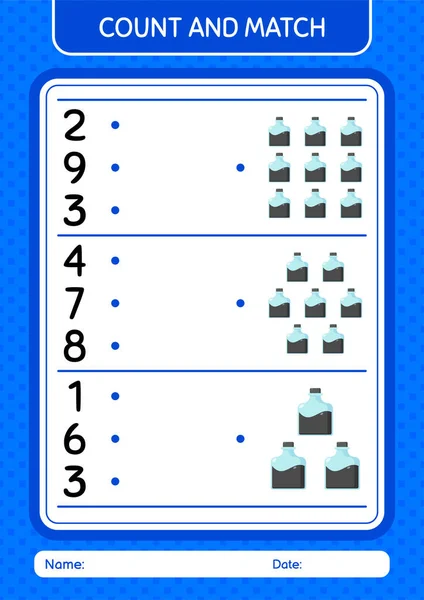 Count Match Game Ink Bottle Worksheet Preschool Kids Kids Activity — Stok Vektör