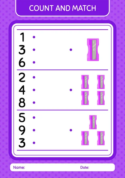 Count Match Game Pencil Sharpener Worksheet Preschool Kids Kids Activity — Stock Vector