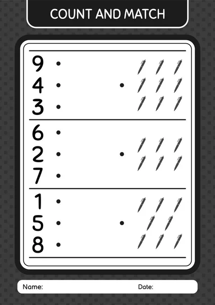 Count Match Game Pen Worksheet Preschool Kids Kids Activity Sheet — 스톡 벡터