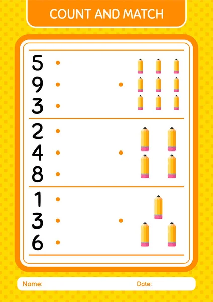 Count Match Game Pencil Worksheet Preschool Kids Kids Activity Sheet — Stock Vector