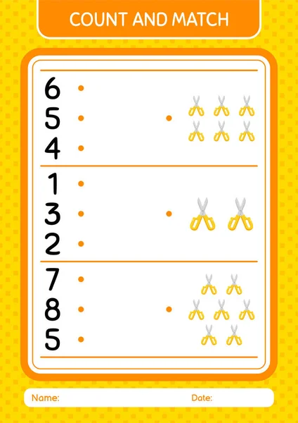 Count Match Game Scissors Worksheet Preschool Kids Kids Activity Sheet — Image vectorielle