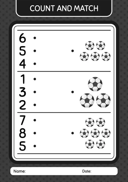 Count Match Game Soccerball Worksheet Preschool Kids Kids Activity Sheet — Stock Vector