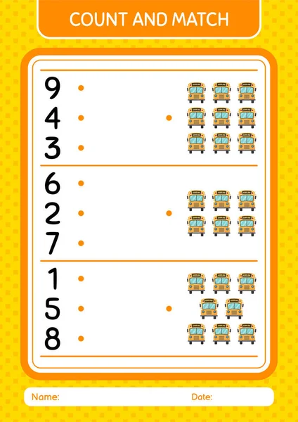 Count Match Game School Bus Worksheet Preschool Kids Kids Activity — Image vectorielle