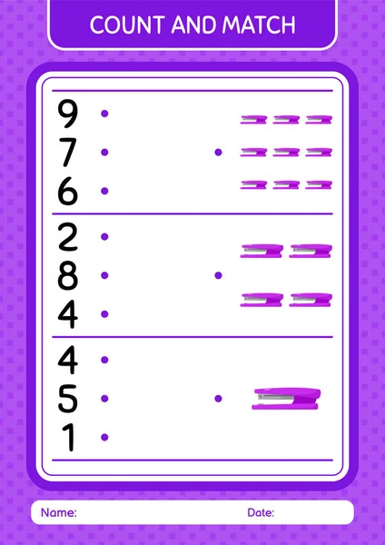 Count Match Game Stapler Worksheet Preschool Kids Kids Activity Sheet — Stock vektor