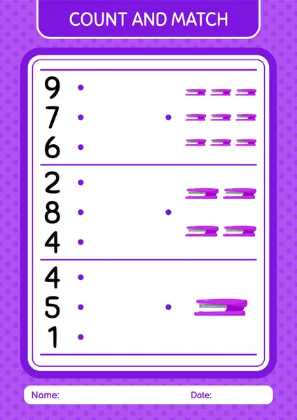 Count Match Game Stapler Worksheet Preschool Kids Kids Activity Sheet — Stockový vektor