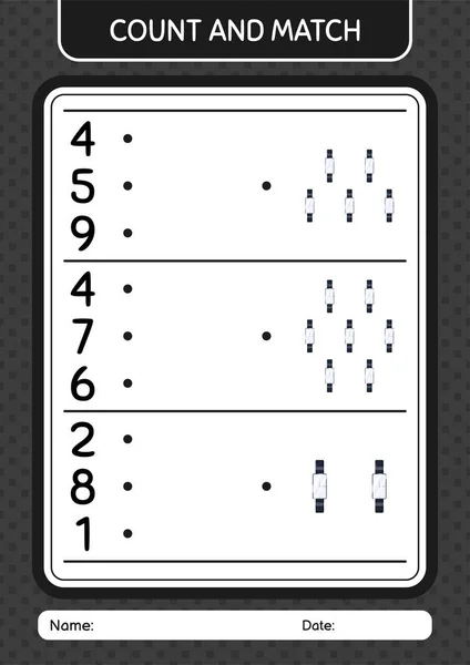 Count Match Game Watch Worksheet Preschool Kids Kids Activity Sheet — 图库矢量图片