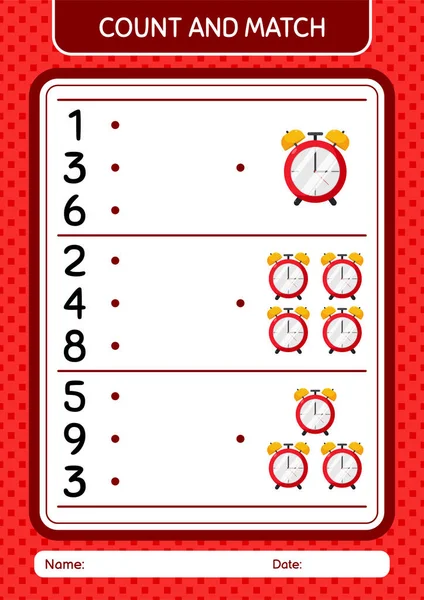 Count Match Game Waker Clock Worksheet Preschool Kids Kids Activity — Stock Vector