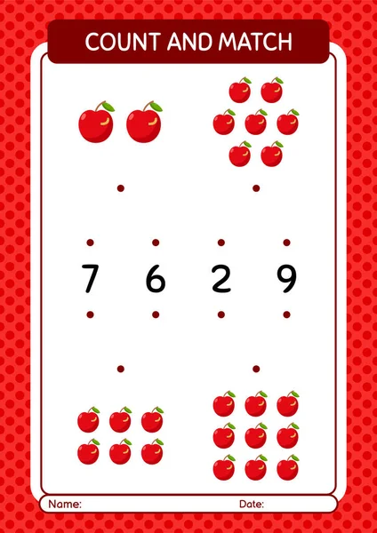 Count Match Game Apple Worksheet Preschool Kids Kids Activity Sheet — Wektor stockowy