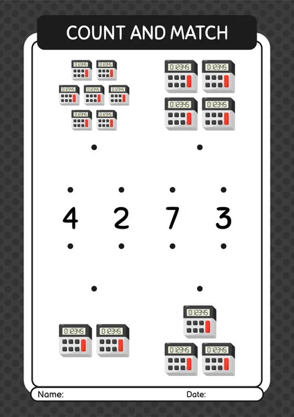 Count Match Game Calculator Worksheet Preschool Kids Kids Activity Sheet — 스톡 벡터