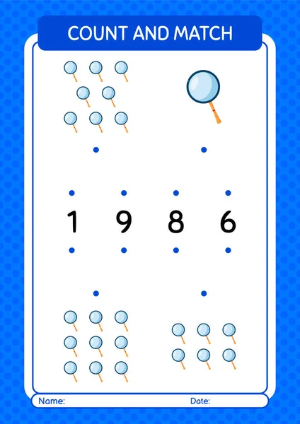 Count Match Game Magnifying Glass Worksheet Preschool Kids Kids Activity — Stockvektor
