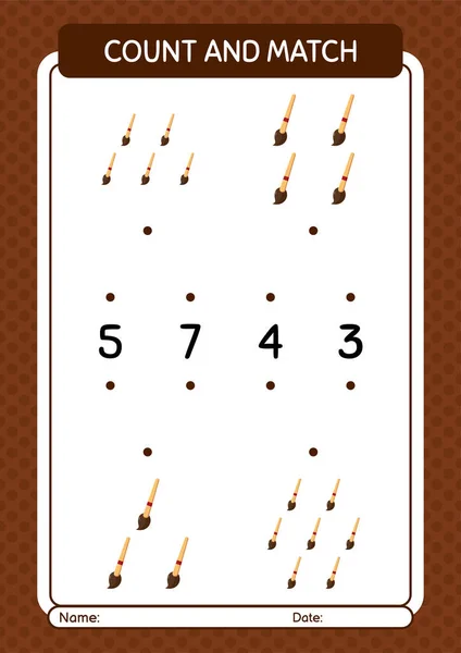 Count Match Game Paint Brush Worksheet Preschool Kids Kids Activity — Image vectorielle