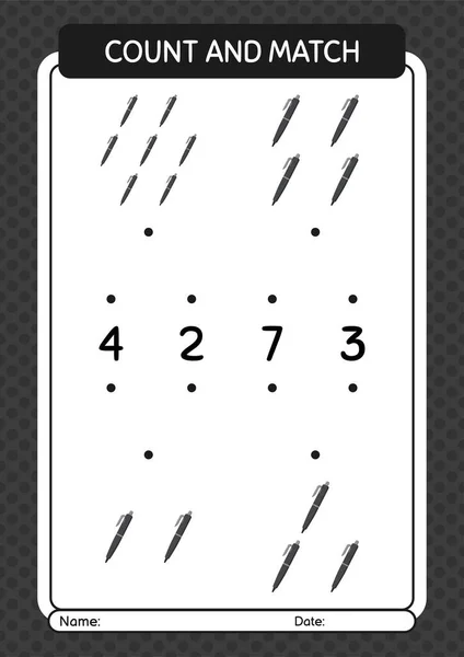 Μετρήστε Και Αγώνα Παιχνίδι Στυλό Φύλλο Εργασίας Για Παιδιά Προσχολικής — Διανυσματικό Αρχείο