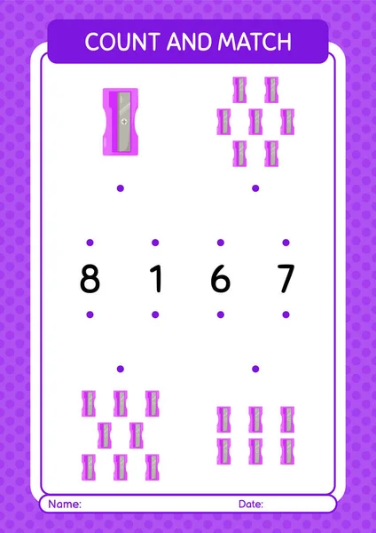 Count Match Game Pencil Sharpener Worksheet Preschool Kids Kids Activity — Stock vektor