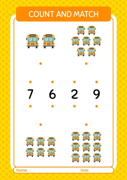 Count Match Game School Bus Worksheet Preschool Kids Kids Activity — Stockový vektor