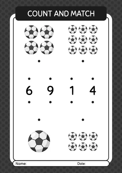 Count Match Game Soccerball Worksheet Preschool Kids Kids Activity Sheet — Vector de stock