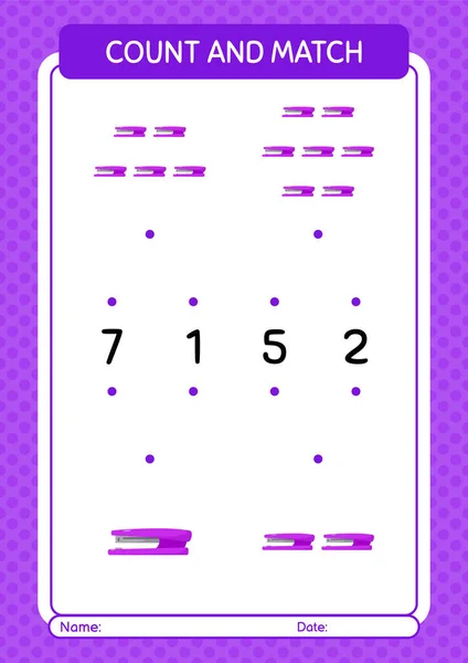 Count Match Game Stapler Worksheet Preschool Kids Kids Activity Sheet — Vector de stock