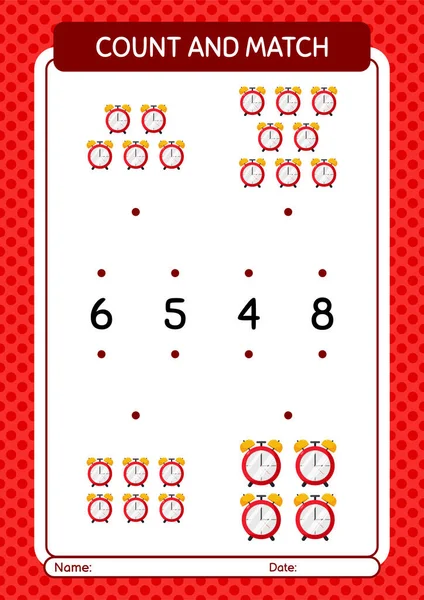 Count Match Game Waker Clock Worksheet Preschool Kids Kids Activity — Stock vektor