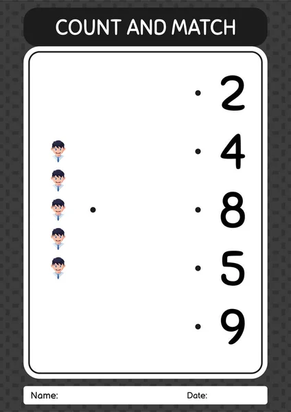 Count Match Game Boy Worksheet Preschool Kids Kids Activity Sheet — 스톡 벡터