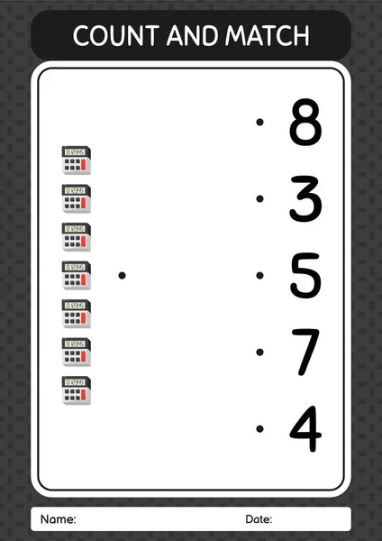 Count Match Game Calculator Worksheet Preschool Kids Kids Activity Sheet — Vector de stock