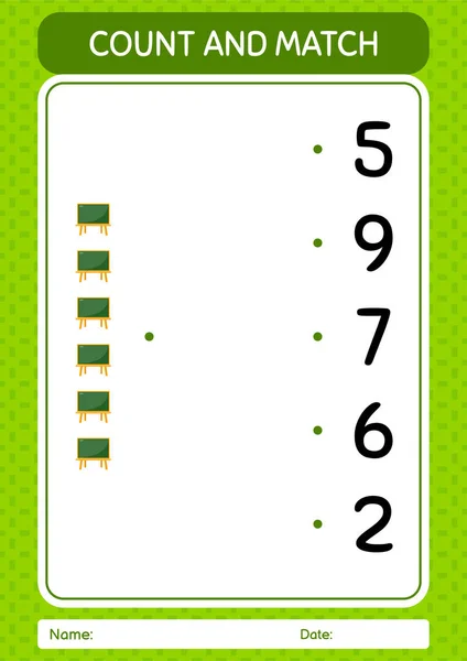 Count Match Game Chalkboard Worksheet Preschool Kids Kids Activity Sheet — Vettoriale Stock