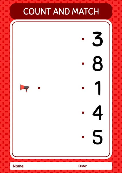 Count Match Game Horn Loudspeakers Worksheet Preschool Kids Kids Activity — Vector de stock
