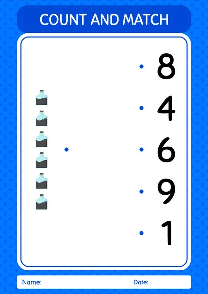 Count Match Game Ink Bottle Worksheet Preschool Kids Kids Activity — Stockový vektor