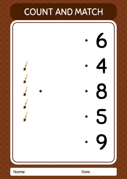 Count Match Game Paint Brush Worksheet Preschool Kids Kids Activity — Image vectorielle