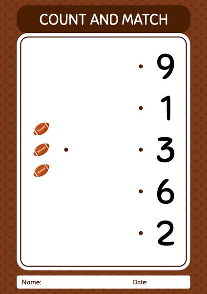 Count Match Game Rugbyball Worksheet Preschool Kids Kids Activity Sheet — Stockvector