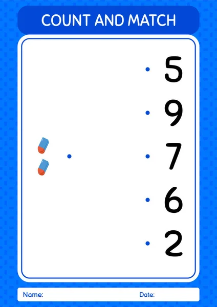 Count Match Game Rubber Eraser Worksheet Preschool Kids Kids Activity — Image vectorielle