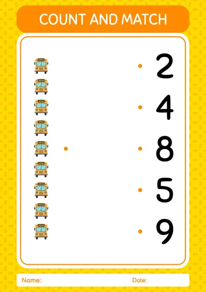 Count Match Game School Bus Worksheet Preschool Kids Kids Activity — Image vectorielle
