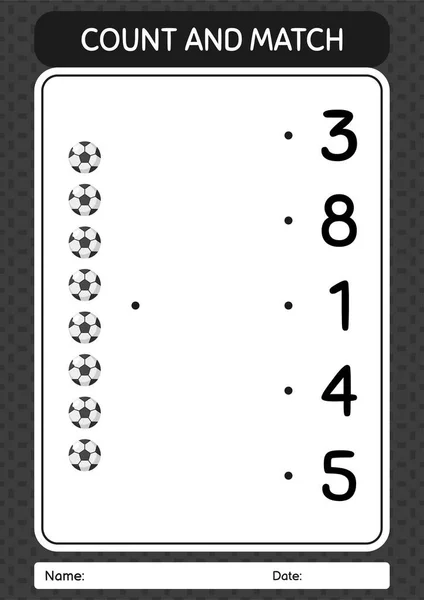 Count Match Game Soccerball Worksheet Preschool Kids Kids Activity Sheet — Archivo Imágenes Vectoriales