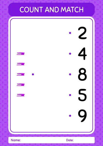 Count Match Game Stapler Worksheet Preschool Kids Kids Activity Sheet — Image vectorielle