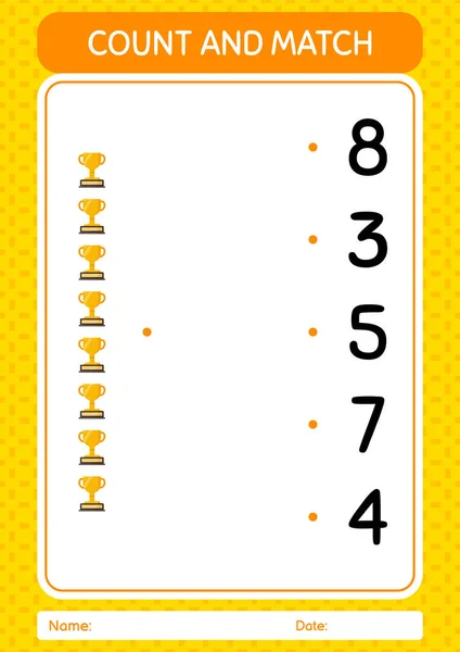 Count Match Game Trophy Worksheet Preschool Kids Kids Activity Sheet — Archivo Imágenes Vectoriales