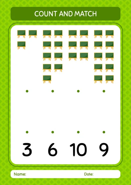 Count Match Game Chalkboard Worksheet Preschool Kids Kids Activity Sheet — Stock Vector
