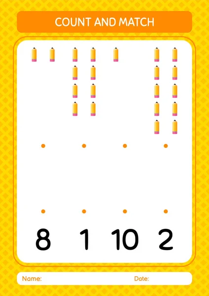 Count Match Game Pencil Worksheet Preschool Kids Kids Activity Sheet — 스톡 벡터