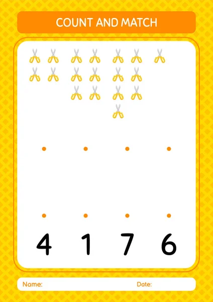 Count Match Game Scissors Worksheet Preschool Kids Kids Activity Sheet — 스톡 벡터