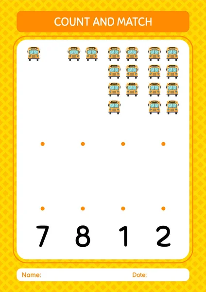 Count Match Game School Bus Worksheet Preschool Kids Kids Activity — Archivo Imágenes Vectoriales