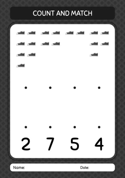 Count Match Game Shoes Worksheet Preschool Kids Kids Activity Sheet — Image vectorielle