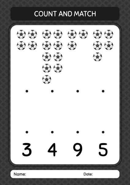 Count Match Game Soccerball Worksheet Preschool Kids Kids Activity Sheet — ストックベクタ