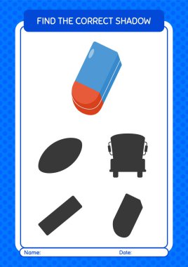 Find the correct shadows game with rubber eraser. worksheet for preschool kids, kids activity sheet