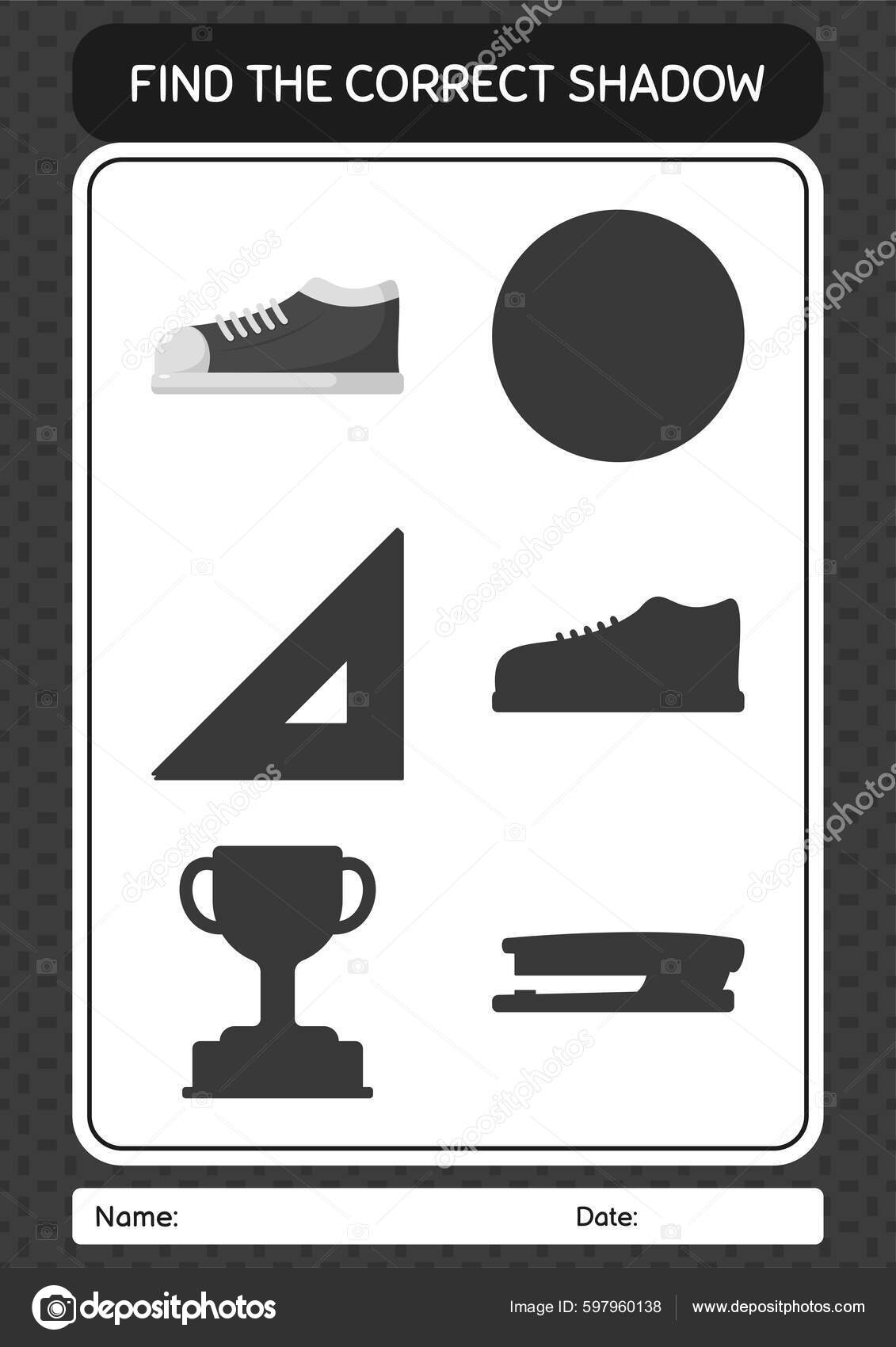 Find Correct Shadows Game Shoes Worksheet Preschool Kids Kids Activity Stock Vector by