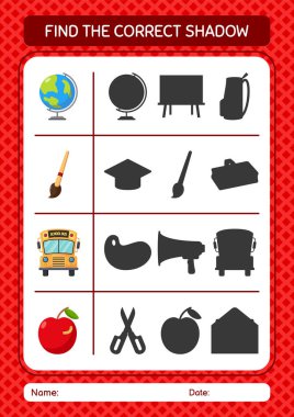 Find the correct shadows game with summer icon. worksheet for preschool kids, kids activity sheet