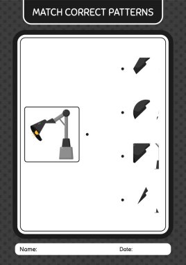 Match pattern game with desk lamp. worksheet for preschool kids, kids activity sheet