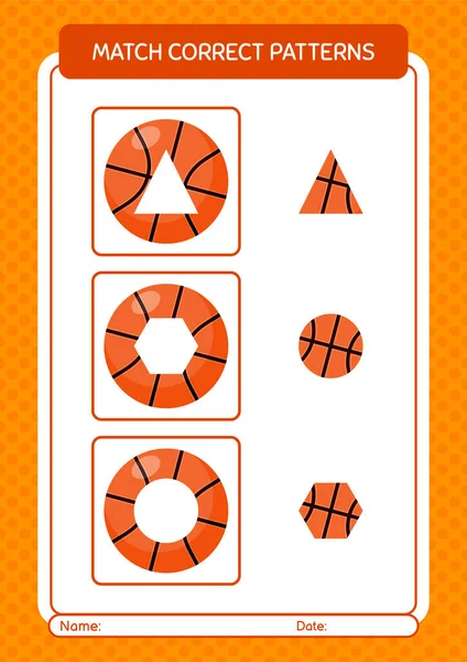 Match Pattern Game Basketball Worksheet Preschool Kids Kids Activity Sheet —  Vetores de Stock