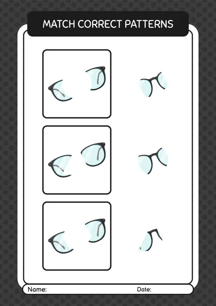 Match Pattern Game Glasses Worksheet Preschool Kids Kids Activity Sheet — Vector de stock