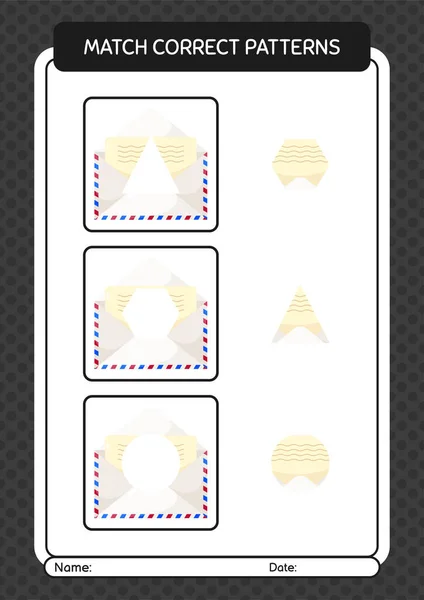 Match Pattern Game Paper Mail Worksheet Preschool Kids Kids Activity — Image vectorielle