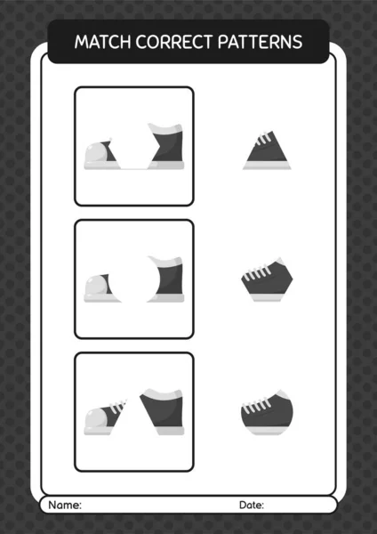 Match Pattern Game Shoes Worksheet Preschool Kids Kids Activity Sheet — Archivo Imágenes Vectoriales